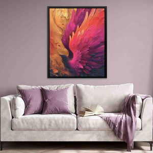 a living room with a couch and a painting on the wall