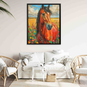a painting of a horse in a living room