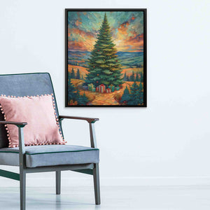 A Merry Christmas Tree - Holiday Wall Art in Black Frame