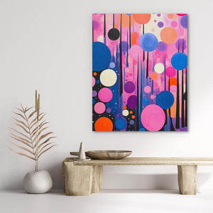 a painting on a wall above a table