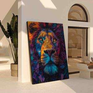a painting of a lion on a wall