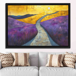 a living room with a couch and a painting on the wall