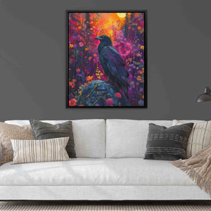 a living room with a couch and a painting on the wall