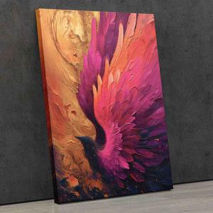 a painting of a colorful bird on a wall