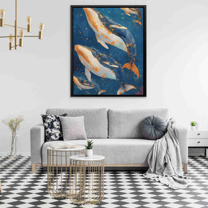 a living room with a couch and a painting on the wall