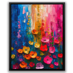a painting of colorful flowers on a white background