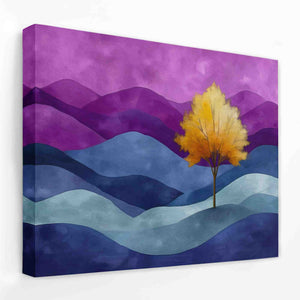 a painting of a yellow tree on a purple background