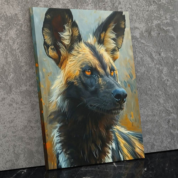 African Wild Dog in a room
