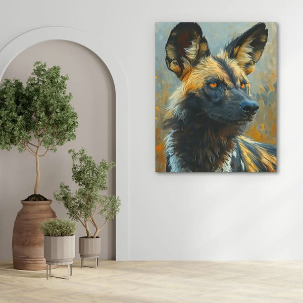 African Wild Dog in a room