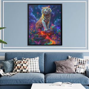Albino Tiger Surrealism - Blue Wall Art
