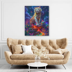Albino Tiger Surrealism - Blue Animals Canvas Print
