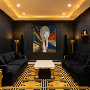 Albino Wolf Navy Wash - Luxury Wall Art