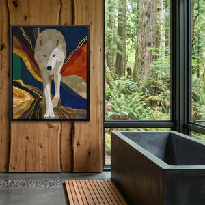 Albino Wolf Navy Wash - Luxury Wall Art