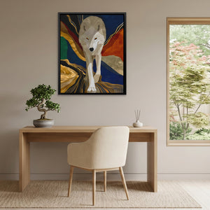 Albino Wolf Navy Wash - Luxury Wall Art