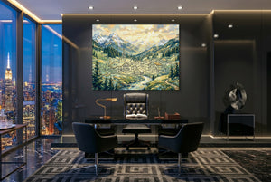 Alpine Village Sunrise — alpine village sunrise office with city view 3 1land flush print