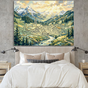 Alpine Village Sunrise — alpine village sunrise sq bedroom cement wall 1land flush print