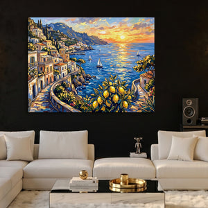 Amalfi Coast Sunset โ amalfi coast sunset sq hype beast land v2 2 1land flush print