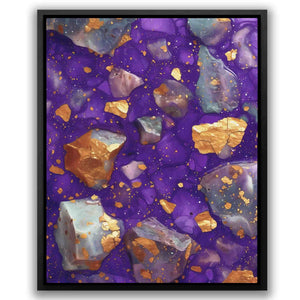 Amethyst Gold Flakes - Wall Art in Black Frame