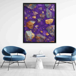 Amethyst Gold Flakes - Gems Wall Art in Black Frame