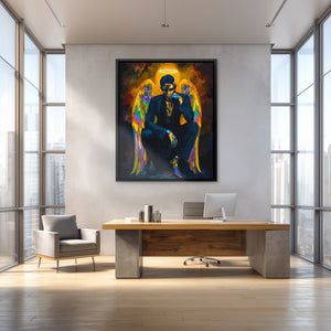 Angel's Weighty Crown - Figurative Wall Art in Black Frame
