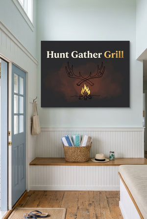 Antlers Campfire Glow โ antlers campfire glow p indoor entryway with bench 1land flush print