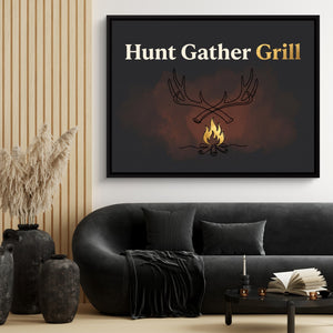 Antlers Campfire Glow โ antlers campfire glow sq black couch and wood walls 1land framed black