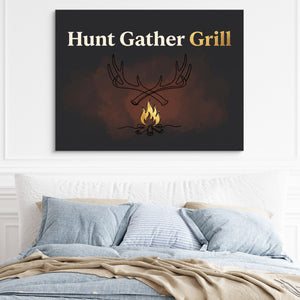 Antlers Campfire Glow โ antlers campfire glow sq light blue bed 1land flush print
