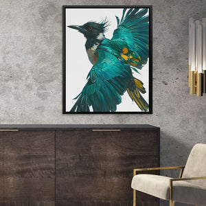 Aquamarine Hunter - Bird Wall Art in Black Frame