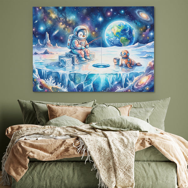 Astronaut Cosmic Fishing in a room