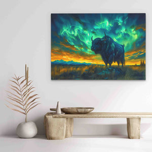 Aurora Sky Bison - Blue and Gold Wall Art in Black Frame