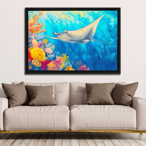 Azure Depths Manta Ray - Beach House Art for Bathroom