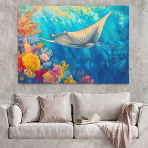 Azure Depths Manta Ray - Blue Wall Art for Kitchen