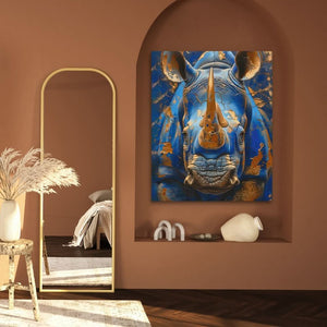 Azure Rhino - Maximalist Wall Art in Black Frame