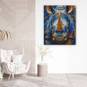 Azure Rhino - Maximalist Blue Canvas Wall Art