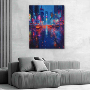 a living room with a couch and a painting on the wall