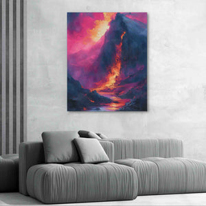 a living room with a couch and a painting on the wall
