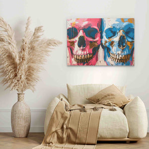 a living room with a couch and a painting on the wall