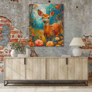 a painting of a deer on a brick wall