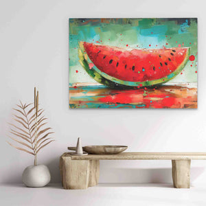 a painting of a watermelon on a white wall