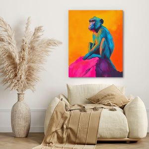 Baboon in Electric Hues - Large Canvas Print