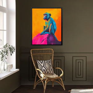 Baboon in Electric Hues - Baboon Wall Art in Black Frame
