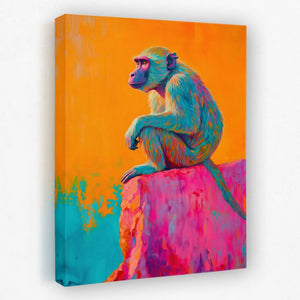 Baboon on the Ledge - Animals Canvas Wall Art