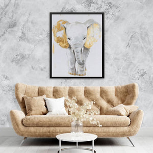 Baby White Elephant - Minimalist Wall Art in Black Frame