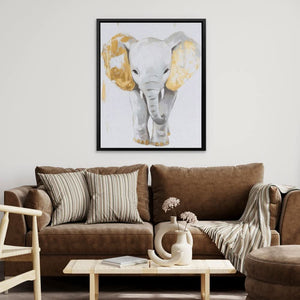 Baby White Elephant - Beige Baby Animal Canvas Print