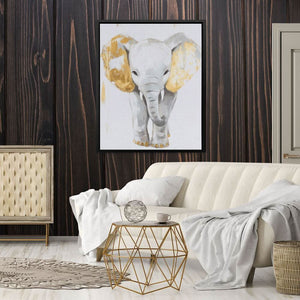 Baby White Elephant - Baby Animal Wall Art in Black Frame