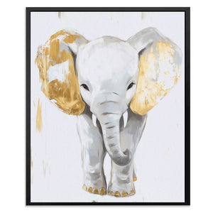 Baby White Elephant - Minimalist Beige Canvas Wall Art
