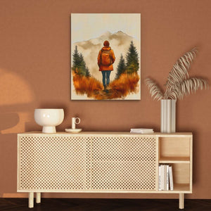 Backpacker on the Summit - Brown Nature Canvas Print
