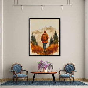 Backpacker on the Summit - Large Canvas Print