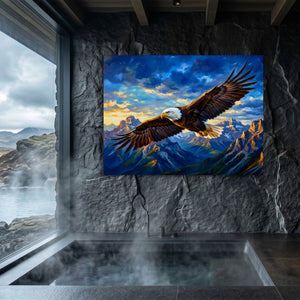 Bald Eagle Soaring โ bald eagle soaring sq sauna dark 1land flush print