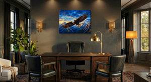 Bald Eagle Soaring โ bald eagle soaring office interior with desk 1land flush print